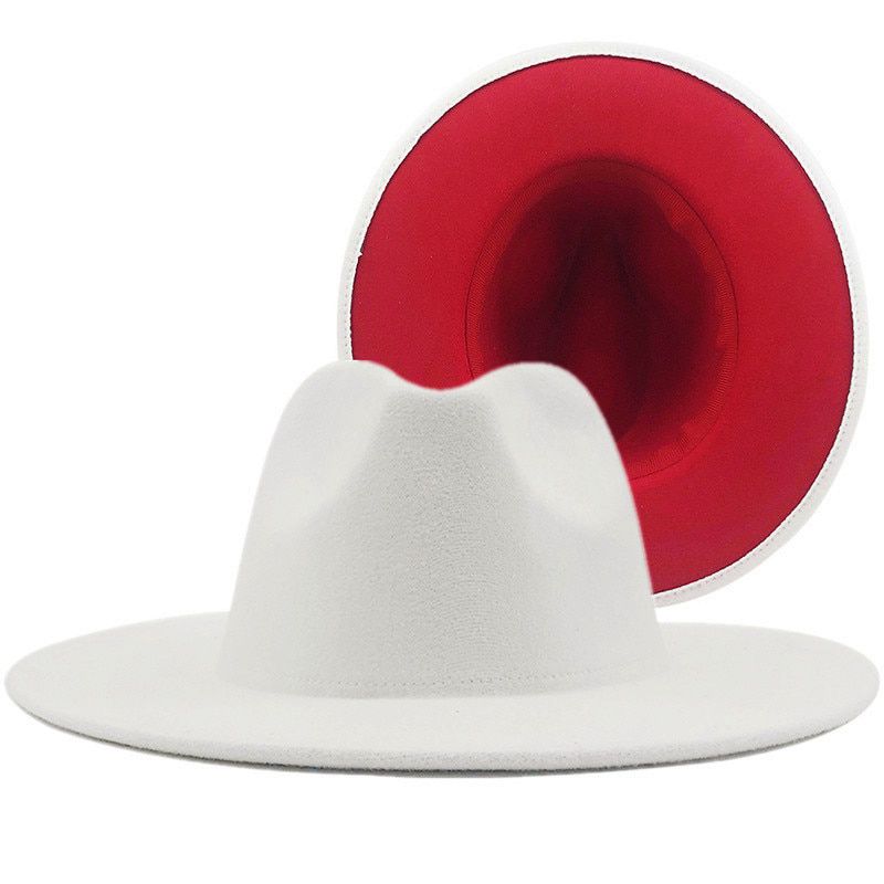 Leopard Red Patchwork Felt Hat Women Men Wide Brim Wool Jazz Fedora Hats Panama Trilby Cap Trend Gambler Hat Wholesale NEW 2021