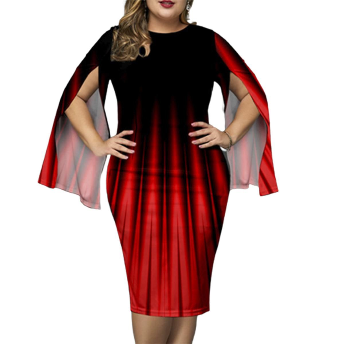 Lady Dress Gradient Split Sleeve Party Sheath Dress