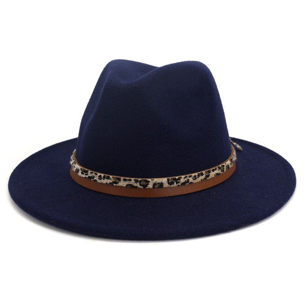 FS Wool Wide Brim Hats For Women Fedora Hat Vintage Gangster Trilby Felt Leopard Belt Gentleman Elegant Lady Winter Jazz