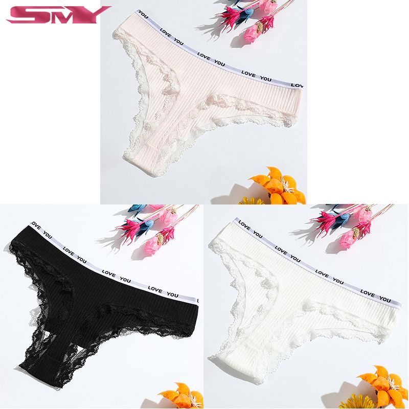 3Pcs Ladies Pure Cotton Lace Panties Soft Breathable Women's Thong Low Waist Fashion Women's