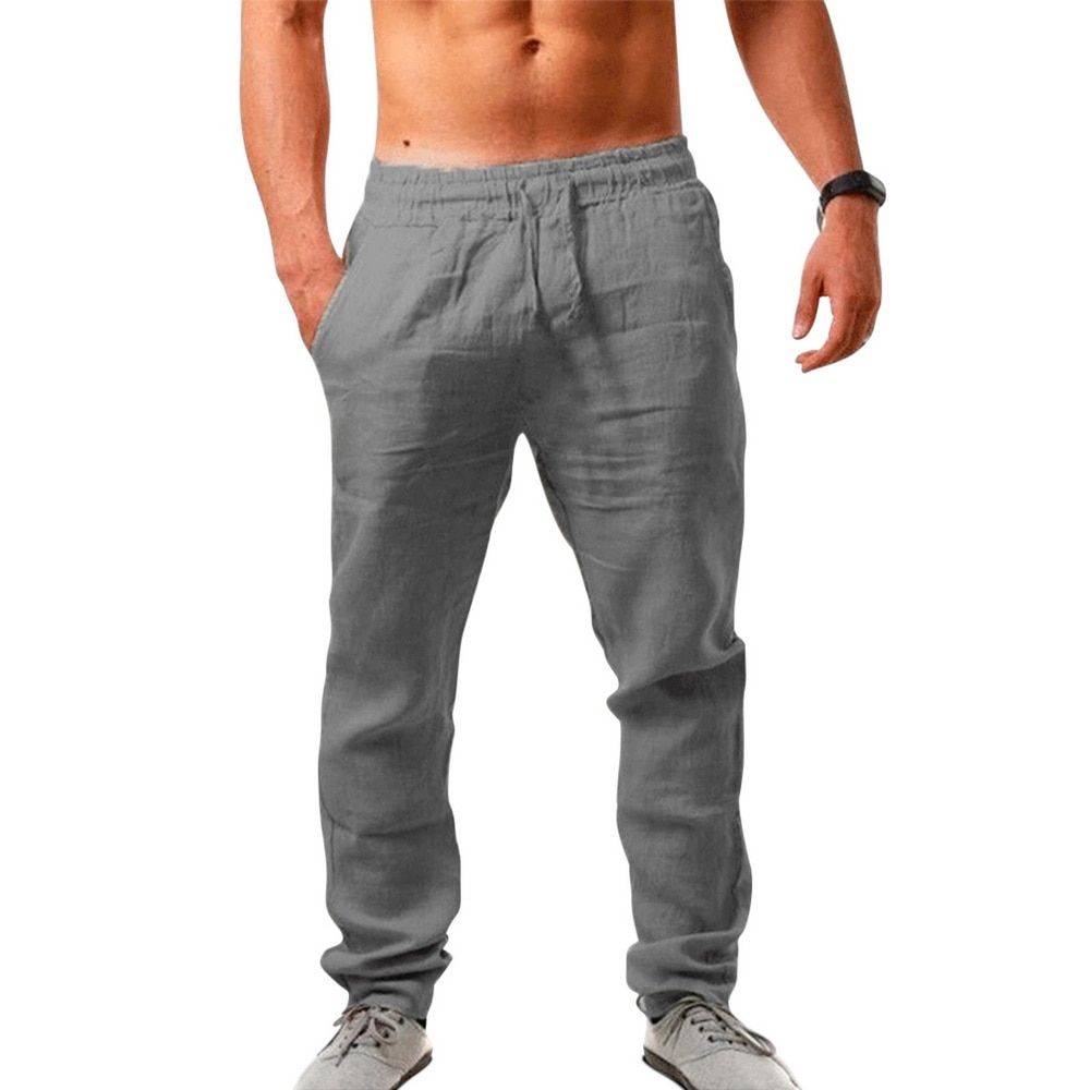 Men's Cotton Linen Pants Male Autumn Breathable Solid Color Linen Trousers Fitness Streetwear Loose Casual Jogger Long Pants