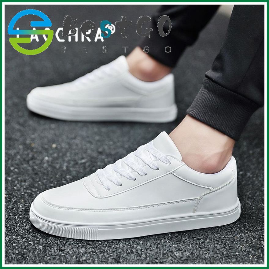White Shoes For Men Sneakers Leather Korean Style Casual Shoes Black Lace Up Flats Student Men Shoes