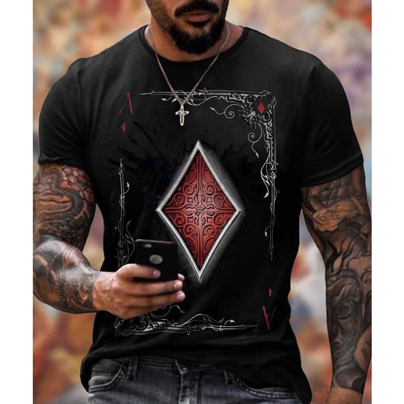 Men's T-shirt Short Sleeve T Shirt Summer Mens Clothing Casual Ace Spades Card Letters Print Loose Tops T-shirt For Men