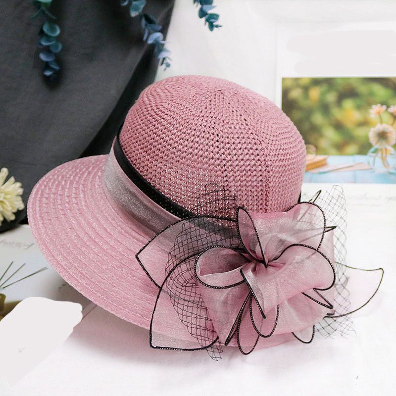 Organza Sun Hats Women Flower Summer Wedding Caps Elegant Flowers UV Church Hats  Fashion Breathable Fisherman's Hat