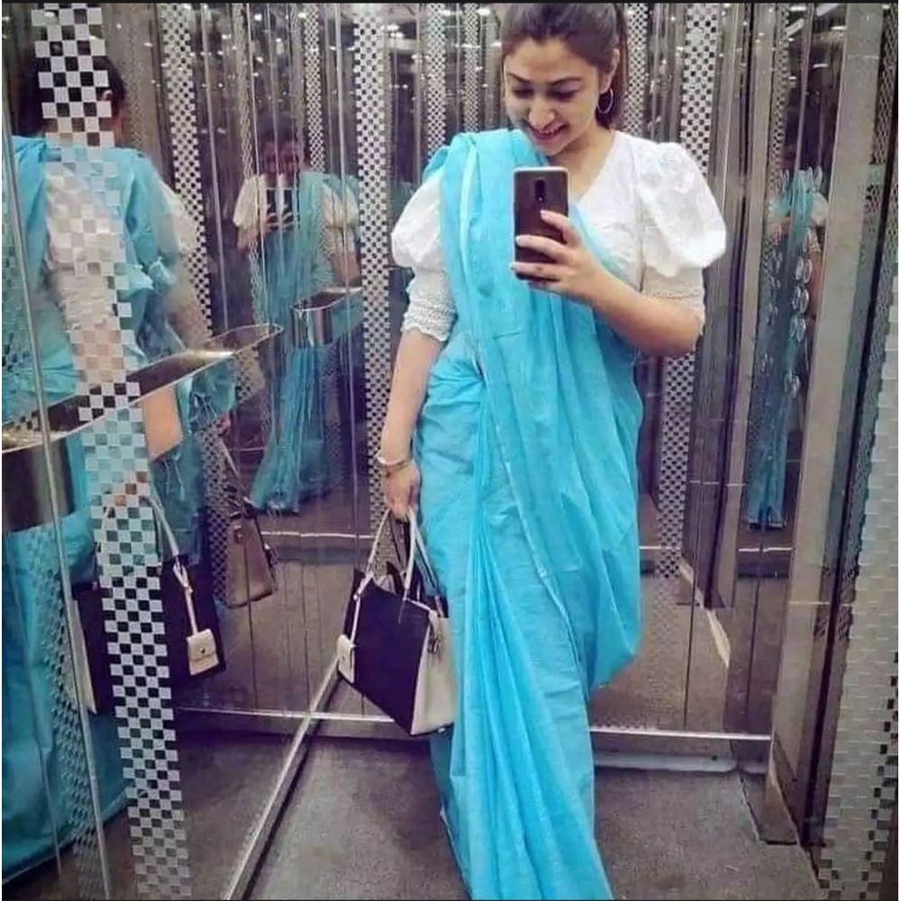 Sky Blue  Colour Moslin Than Saree For women - Sari