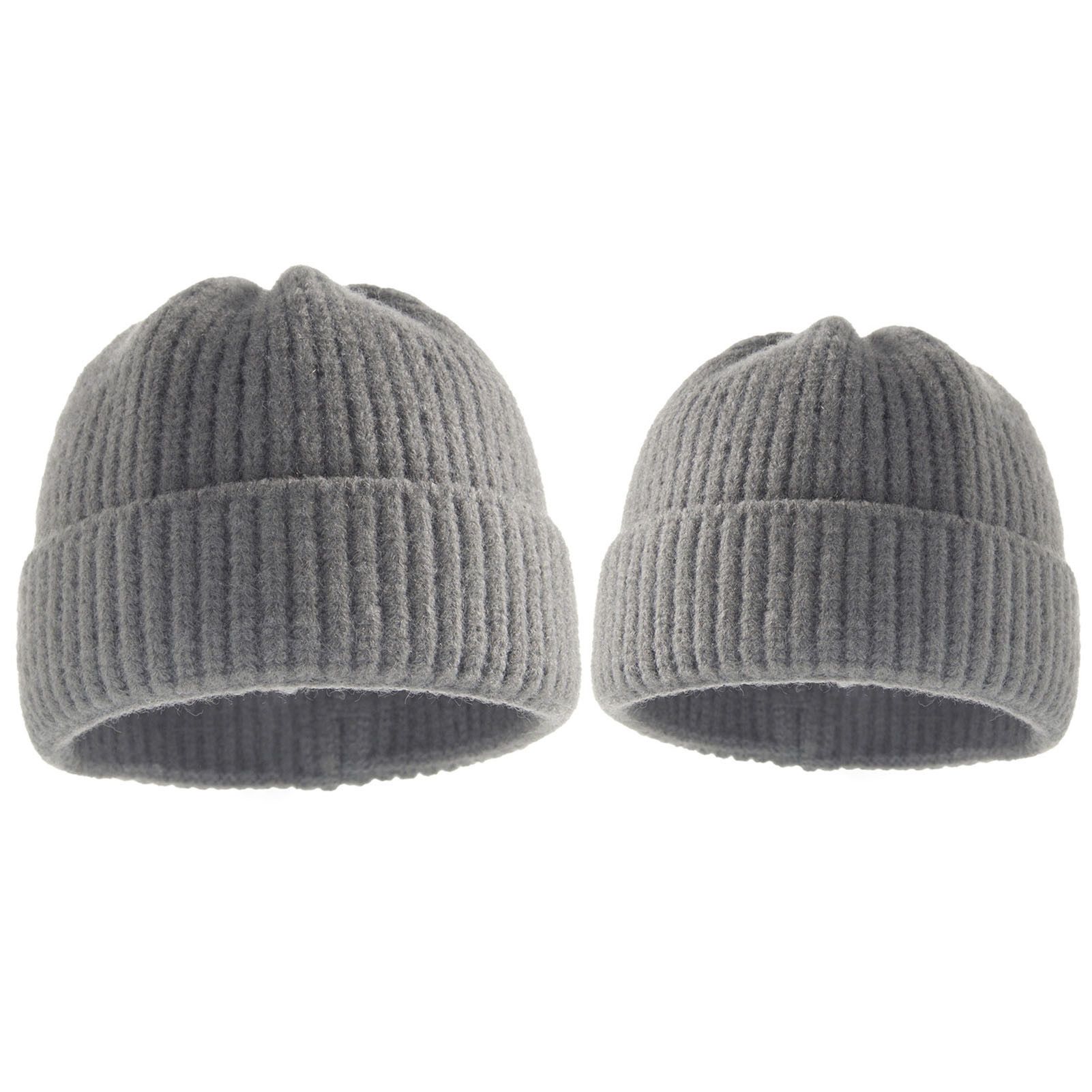 Parent-Child Beanie Hats Solid Color Stretchy Ear Flap Beanie Hats