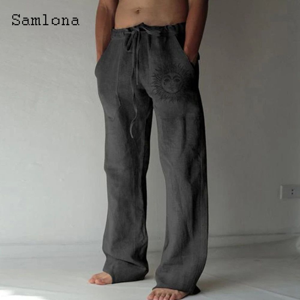 Men's Stand Pocket Casual Linen Pants Drawstring Loose Trouser Plus Size 3xl Mens Fashion Hip Hop Sweatpants Men Streetwear