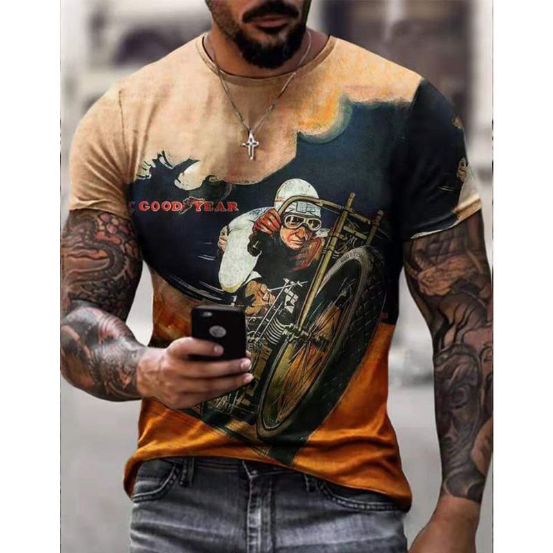New Summer Men T-shirt 3D Car Highway Motorcycle Biker Hop Tshirt Tee Top Oversize T Shirt For Men Vintage Clothes Streeerar