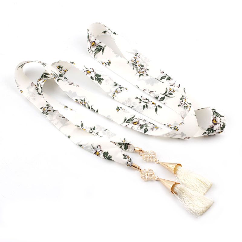 Loldeal 2.5x165cm Korean Style Women's Knotted Silk Belt Ribbon Pearl Pendant Decorative All-Match Dress Ribbon