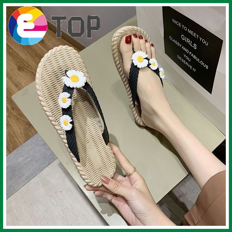 Flip-flops Ladies Summer Small Daisy Fashion Non-slip Shopping Beach Holiday Outside Wearing Flip Flops Girl Slippers