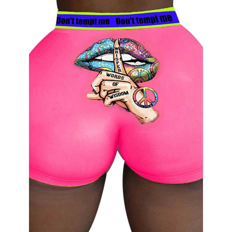 Women Fun Print Shorts, Slim Letter Yoga Pants Summer Casual Style Fitness Clothes