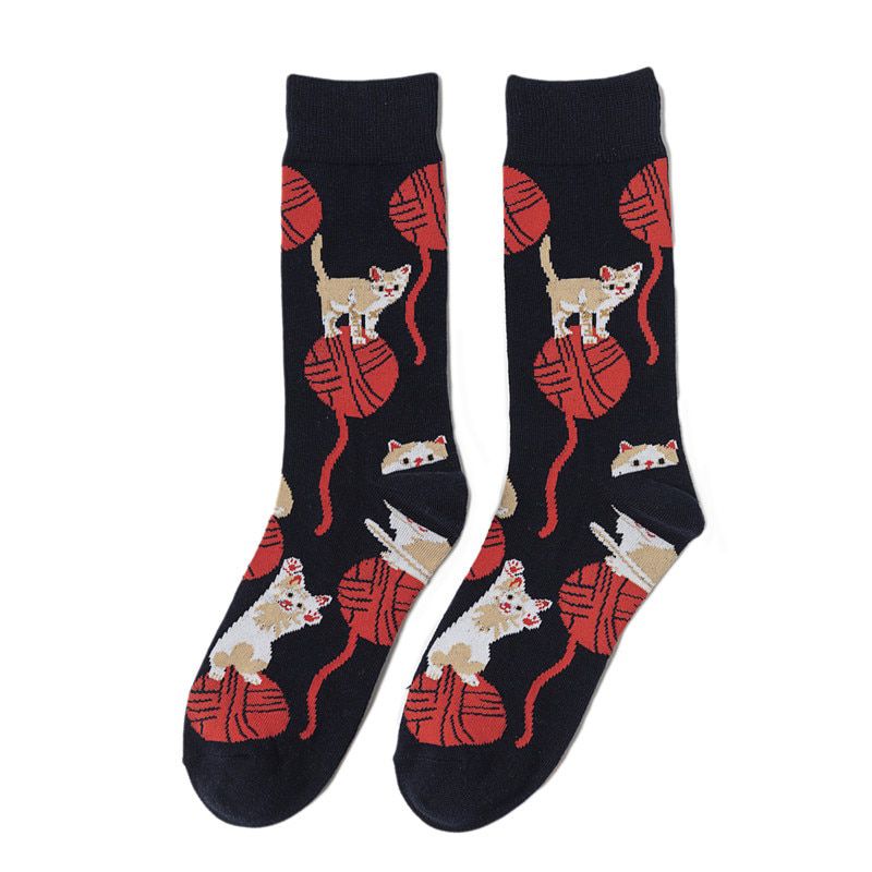 Novelty Funny Cartoon Animal Cat Dog Pattern Men's Socks New 2020 Streetwear Cotton Happy Crew Socks Men Harajuku Sokken