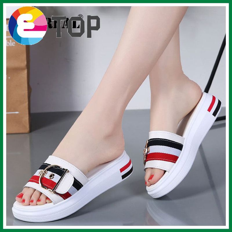 New Summer Shoes Women Slippers White Leather Women Sandal Open Toe Flat Korean Slides Soft Sole Outdoor Beach Shoes