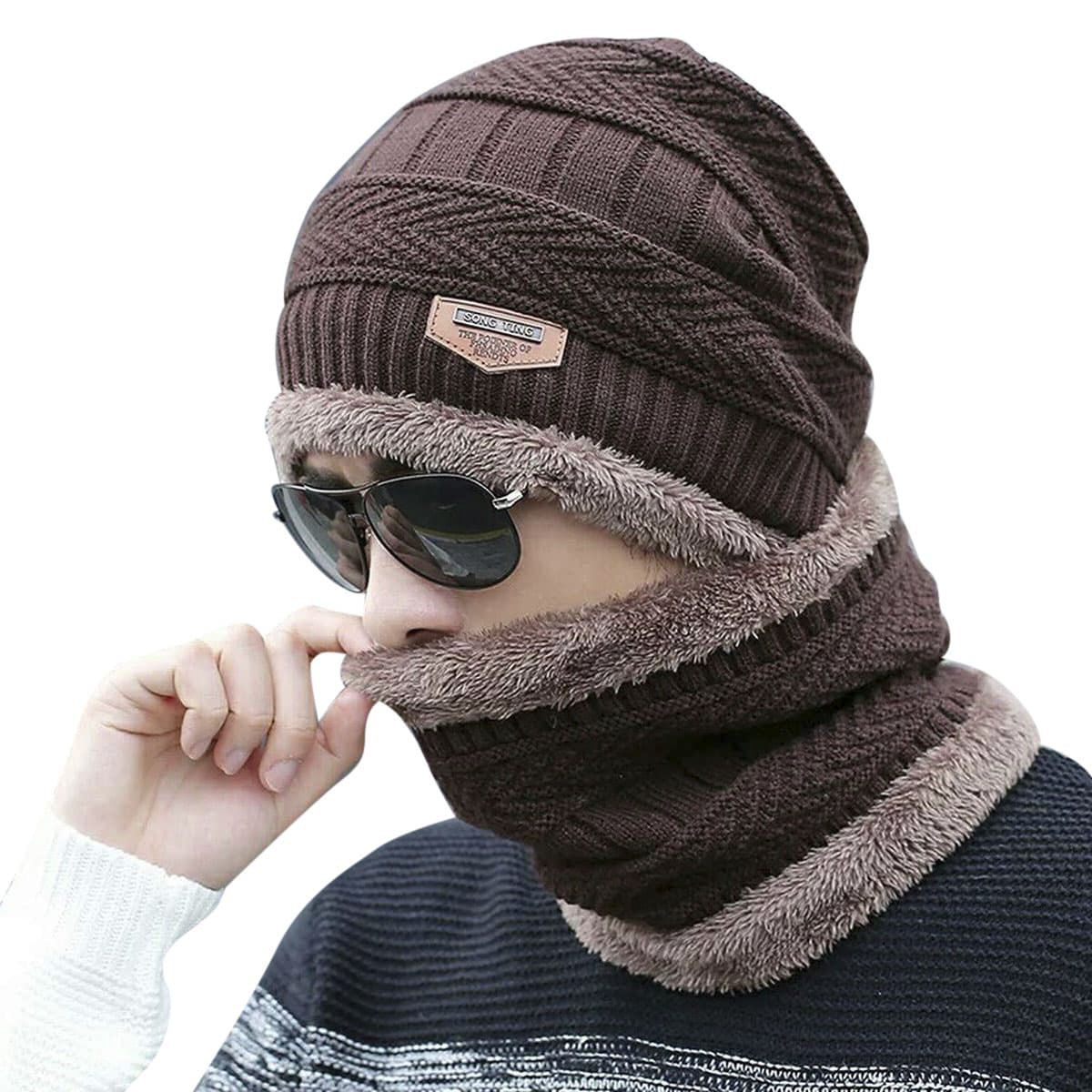 UGLY FISH Cap Winter Hat And Neck Warmer For Men Knit Hat Skullies Beanies