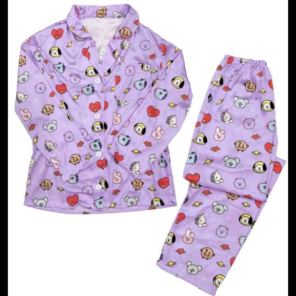 Spring and Summer  Cute Cartoon Cute Version Printed Lightweight Long-Sleeved Trousers Pajamas Suit