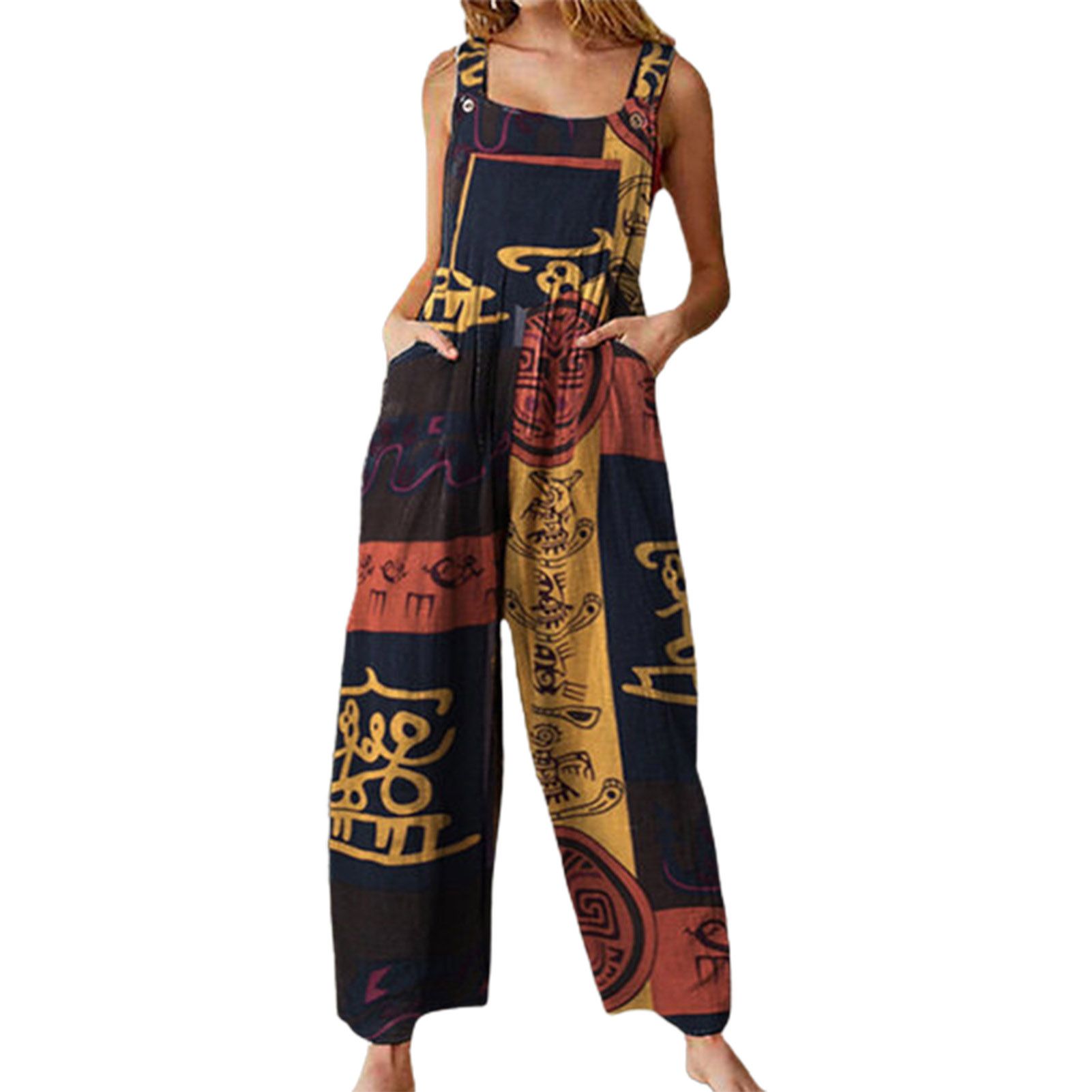 Summer Jumpsuit Printed Loose-fitting Shoulder Straps Jumpsuit