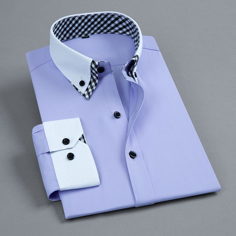 Men's Long Sleeve Formal Dress Shirt Fashion Double Collar Slim Fit Business Office Work Smart Casual Button Down Shirt