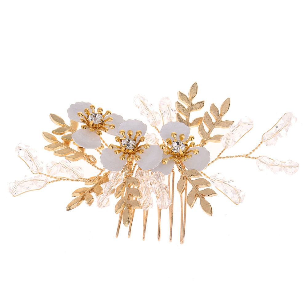 Fashion Rhinestone Leaf Flower Women Bridal Comb Wedding Party Hairpin Headwear