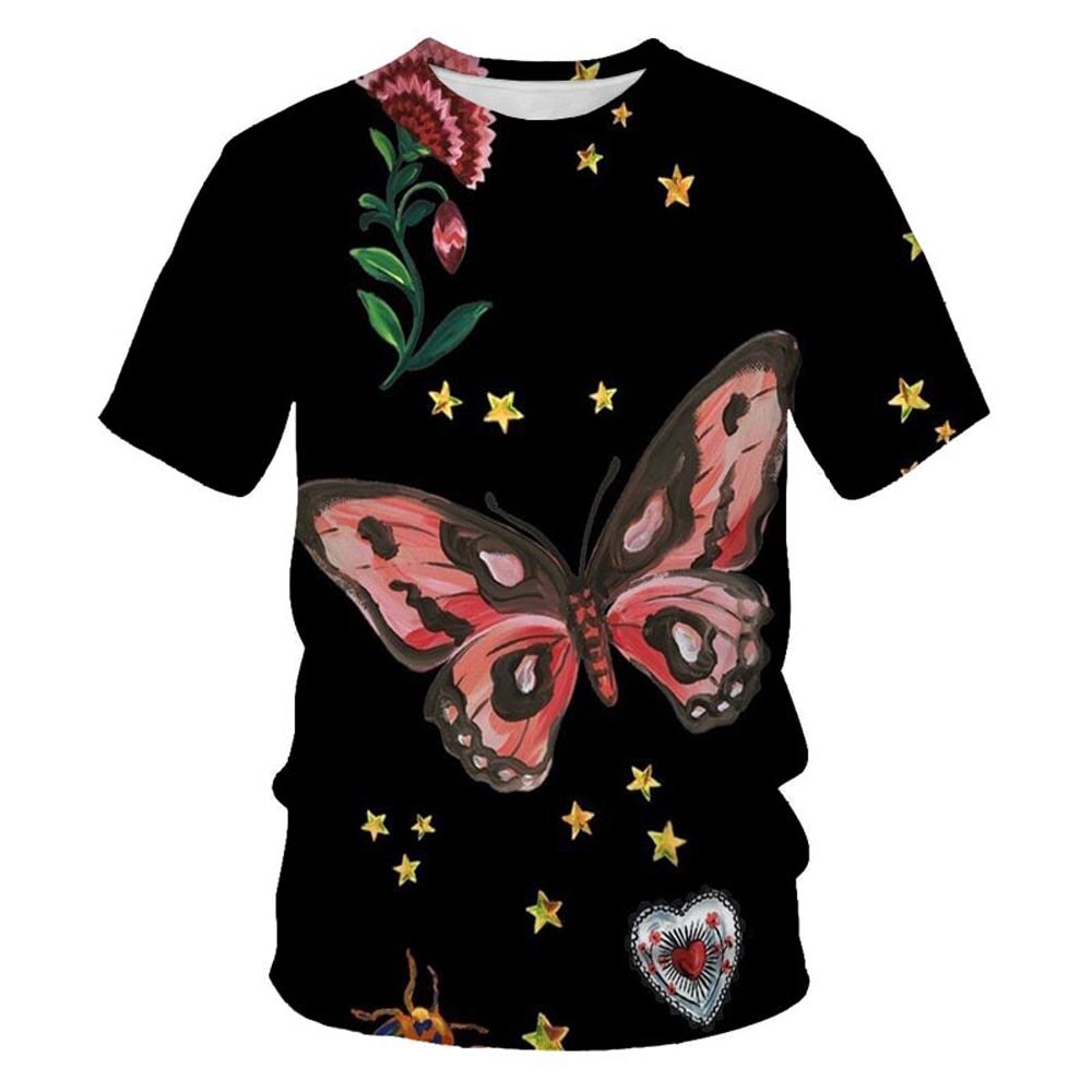 Summer Fashion Men Flowers erflies graphic t shirts 3D Personality Trend  Hop Print T-shirt short sleeve t-shirts Top