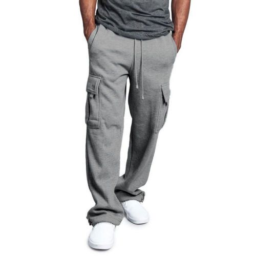 Newest  Men Plus Urban Straight Leg Jogger Fleece Wool Sports Fitness Pants Solid Color Casual Overallscket Drawstring Pants