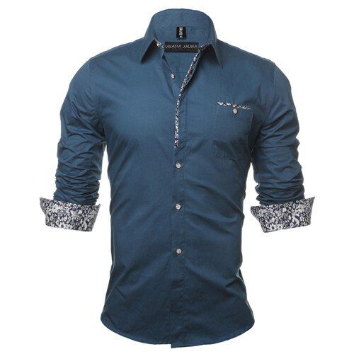 VISADA JAUNA 2017 Men Shirt Solid Color Business Dress Casual Slim Fit Male Sleeve Camisa Social Masculina Plus Size 5Xl N128