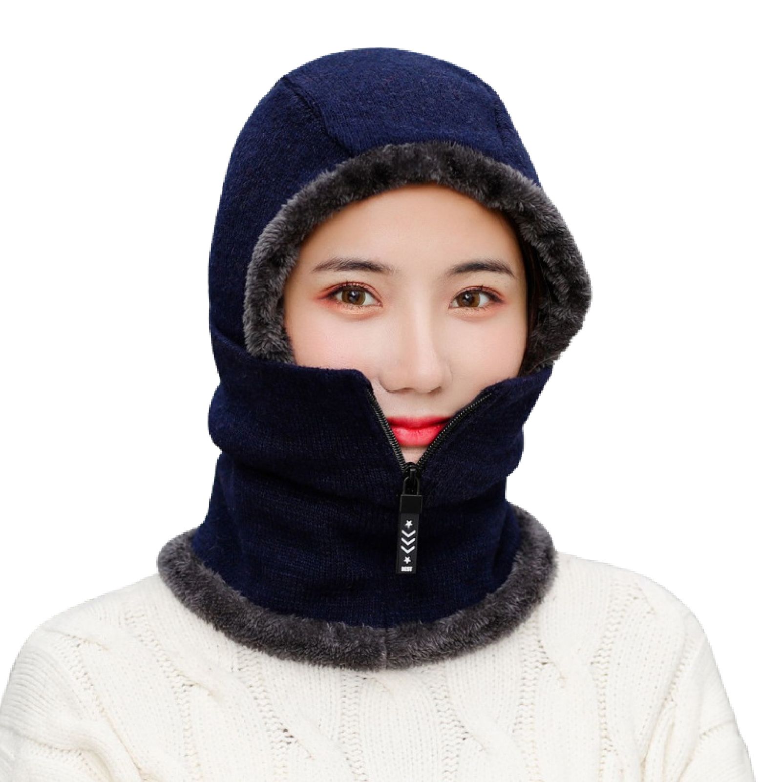 Hat Plush Lining Windproof Knitted Hat Scarf