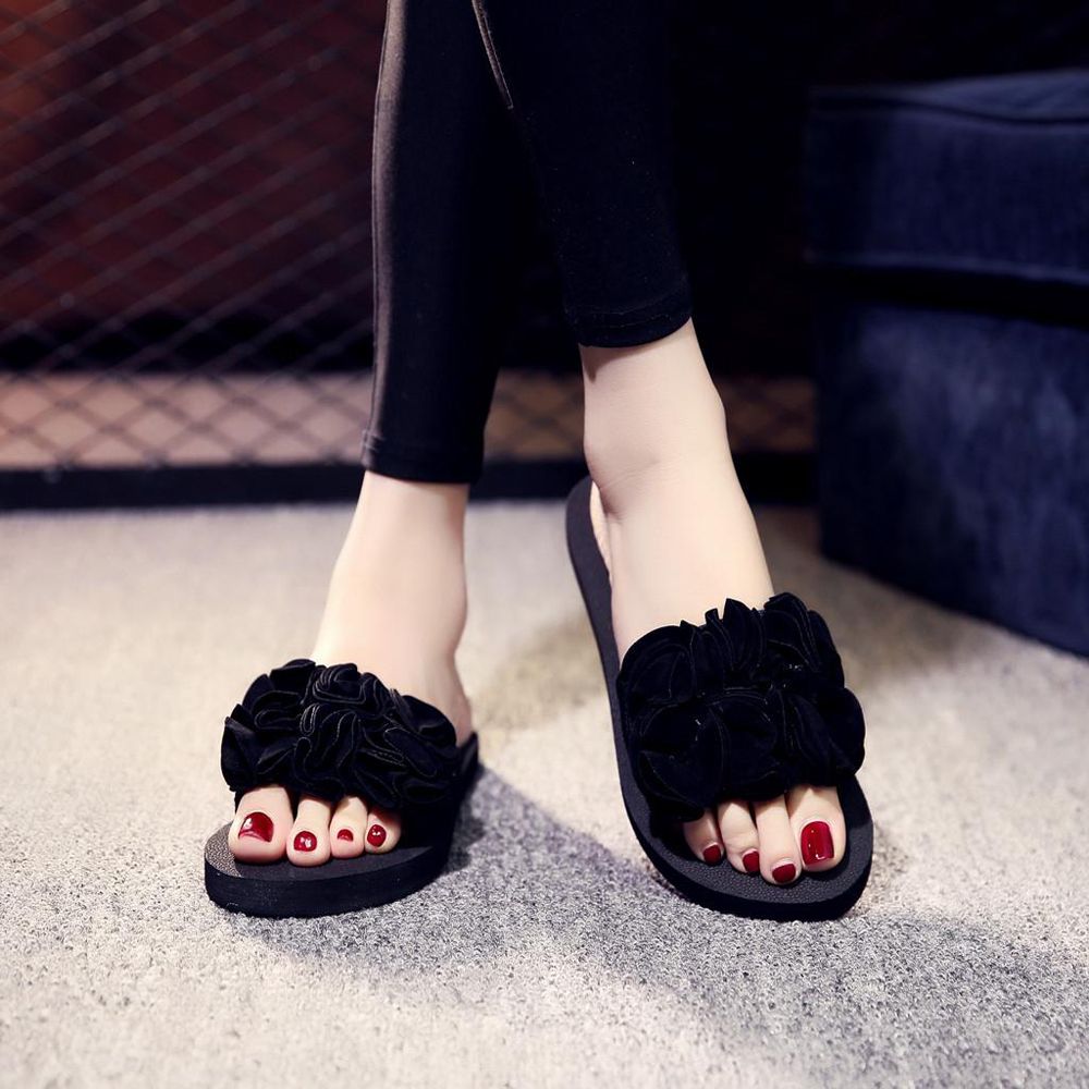 Womens Ladies Girls Korean Sandals for Women Women's Bohemian Flower Flat Slippers Summer Sandals Non-slip Beach Shoes Women Casual Flat Shoes Fashion Shoes Work