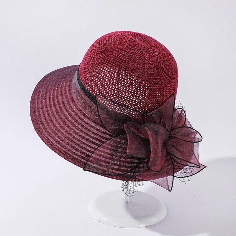 New Flower Summer Sun Hats For Women Beach Beige Organza Tea Party Hat Elegant Ladies Church Kentucky Derby Wide Brim Fedoras