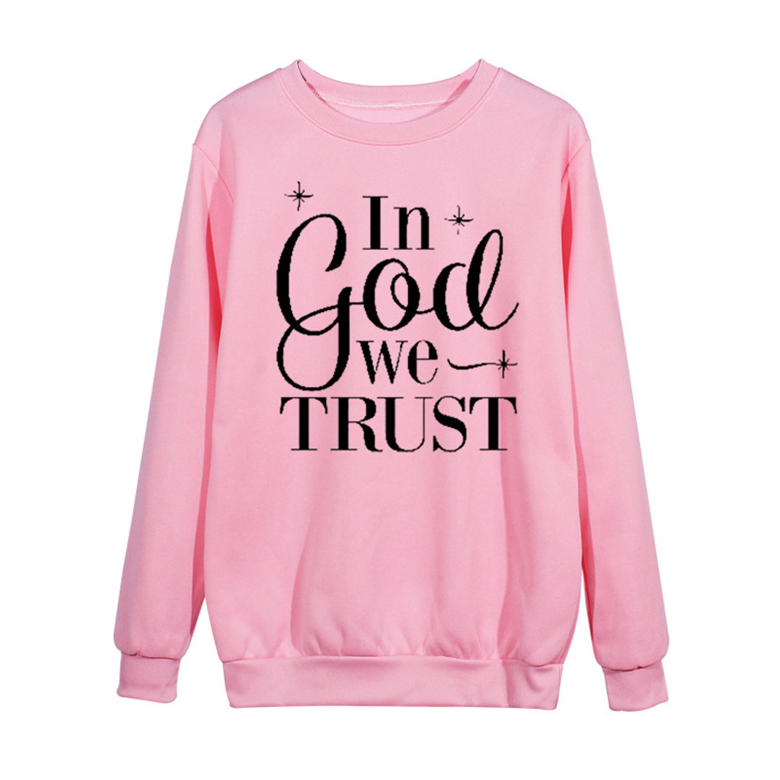 Women Pullover Washable Decorative God Letter Loose Top Sweatshirt