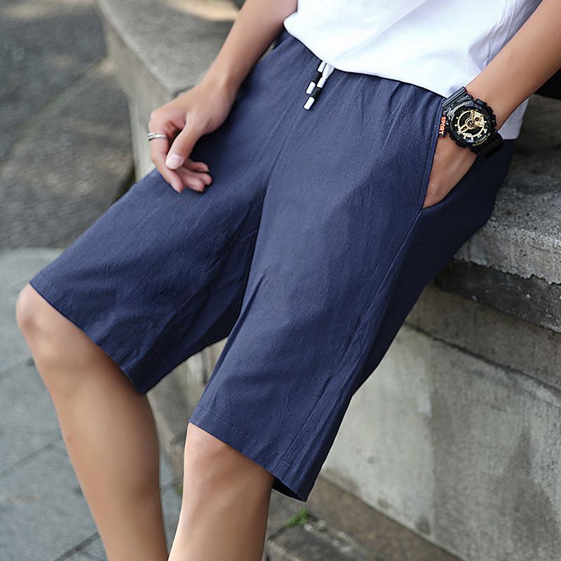 Ready Stock Summer M-5XL Mens Casual Shorts Beach Pants Plus Size Solid Color Thin Sports Pants Cotton Linen Men Loose Large Size 5 Points Pants Men Korean
