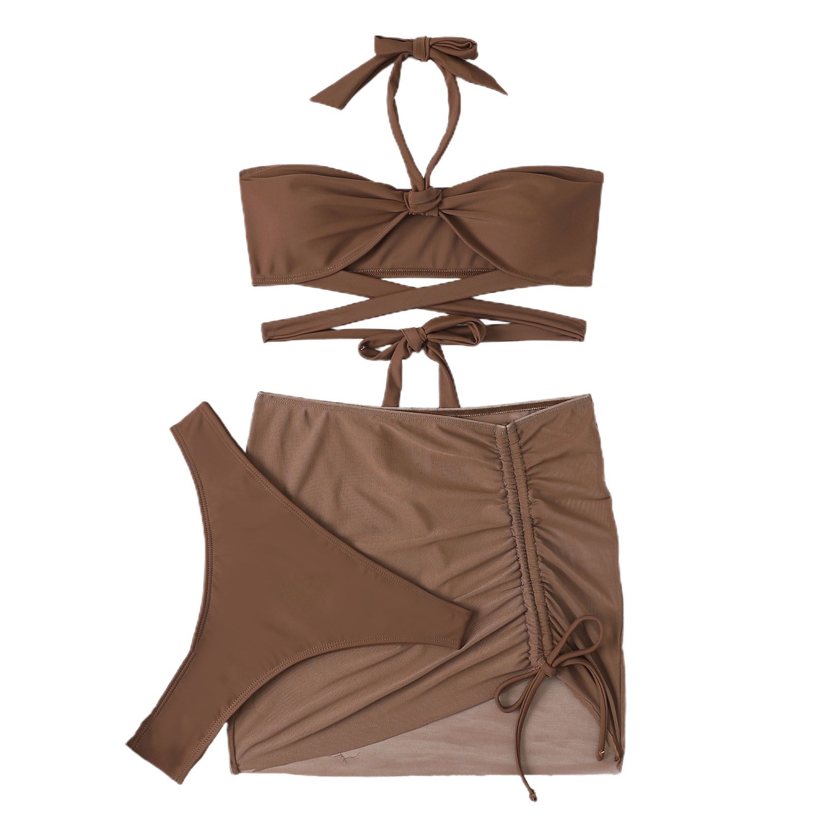 Summer Bathing Suit Solid Color Cross Strap Summer Bikini Set