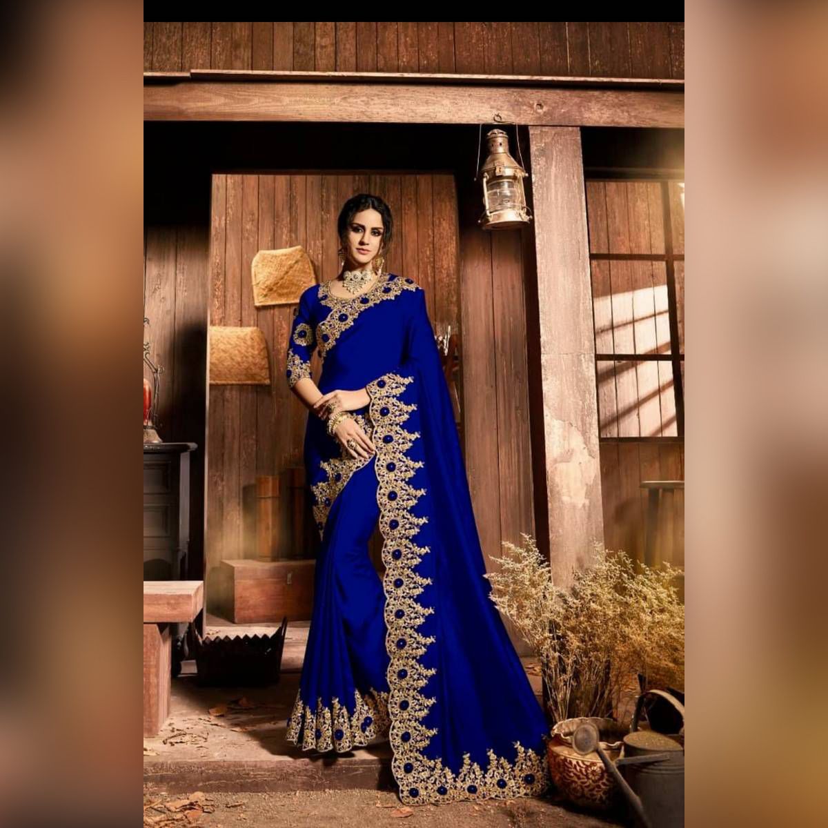 Indian Chingora Silk Makhon Saree  Blue Color High Quality Embroidery Work On Blouse