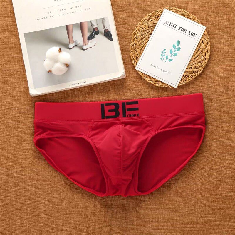 BECHOICE Men's Ice Silk Males Ultra-Thin Breathable  Personality Comfortable Red Underpant Sexy Briefs