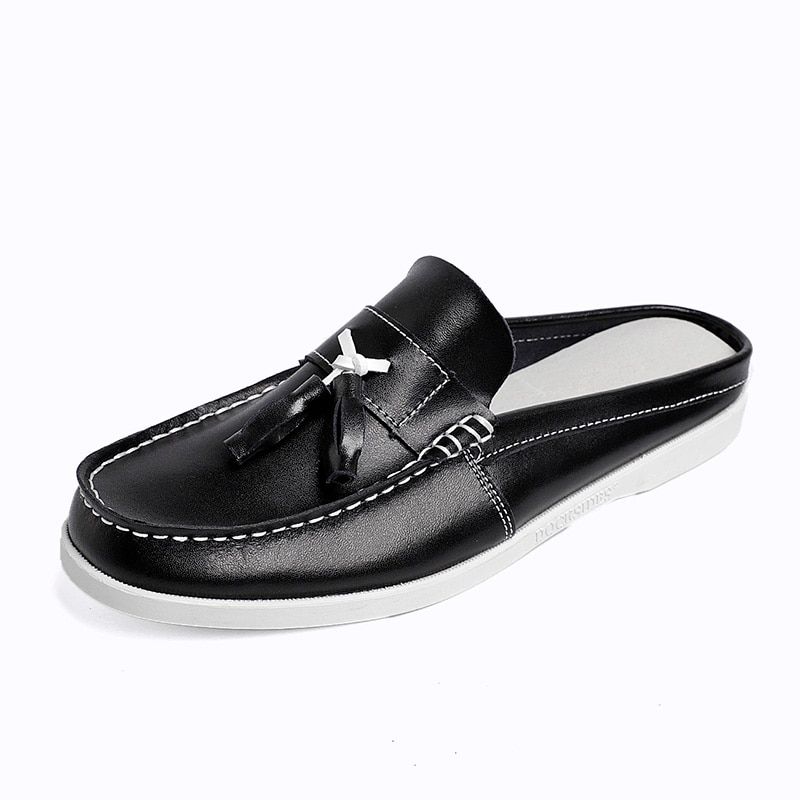 Men Loafers Half Slippers Slip on Leather Lazy Boat Driving Casual Loafer Man Shoes Summer Fashion Casual Breathable Loafers