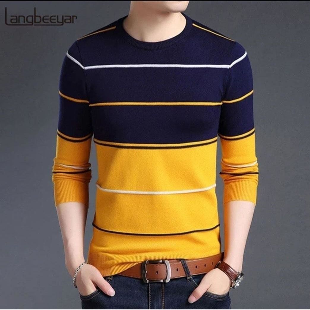 Winter Yellow & Navy Blue Color Full Sleeve Men'S T-Shirts