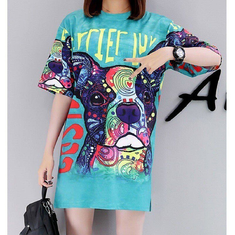 6 Styles Cartoon Pattern Women Summer Dress 2021 Printed Doll Yellow Striped Dress T shirt Short Sleeve dress  QM068