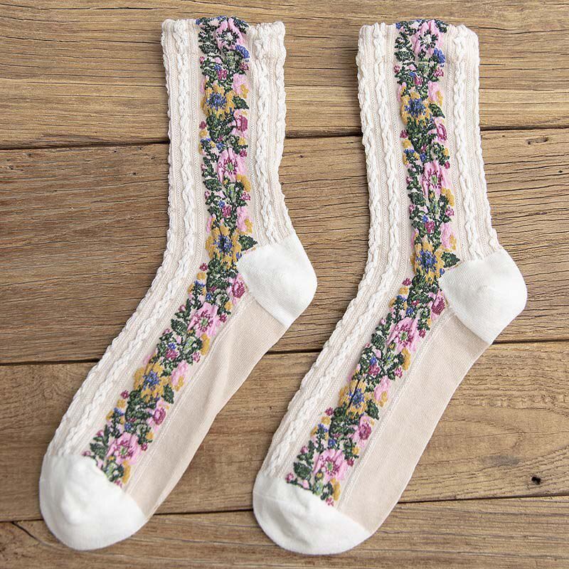 1 Pair Japan Harajuku Art Sox Flowers Pattern Fashion Women Socks Quality Casual Colorful Novelty Streetwear Funny Cute Socks