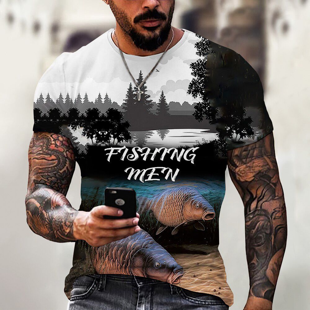Summer Fashion 3D Printing Carp Pattern Male/Female T-shirt Street Personality Trend Wild Fisherman Must-have Koi Loose Oversize