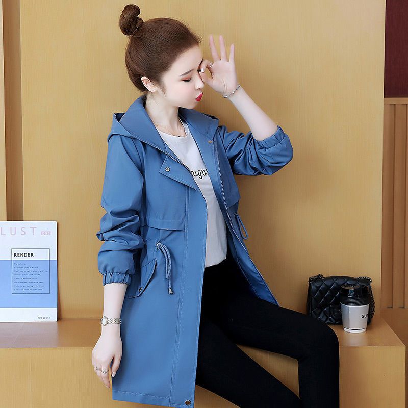 Lining Windbreaker Female Slim All Match Jacket Autumn Spring Hooded Jacket Women Zipper Coat Solid Color Tops Lining