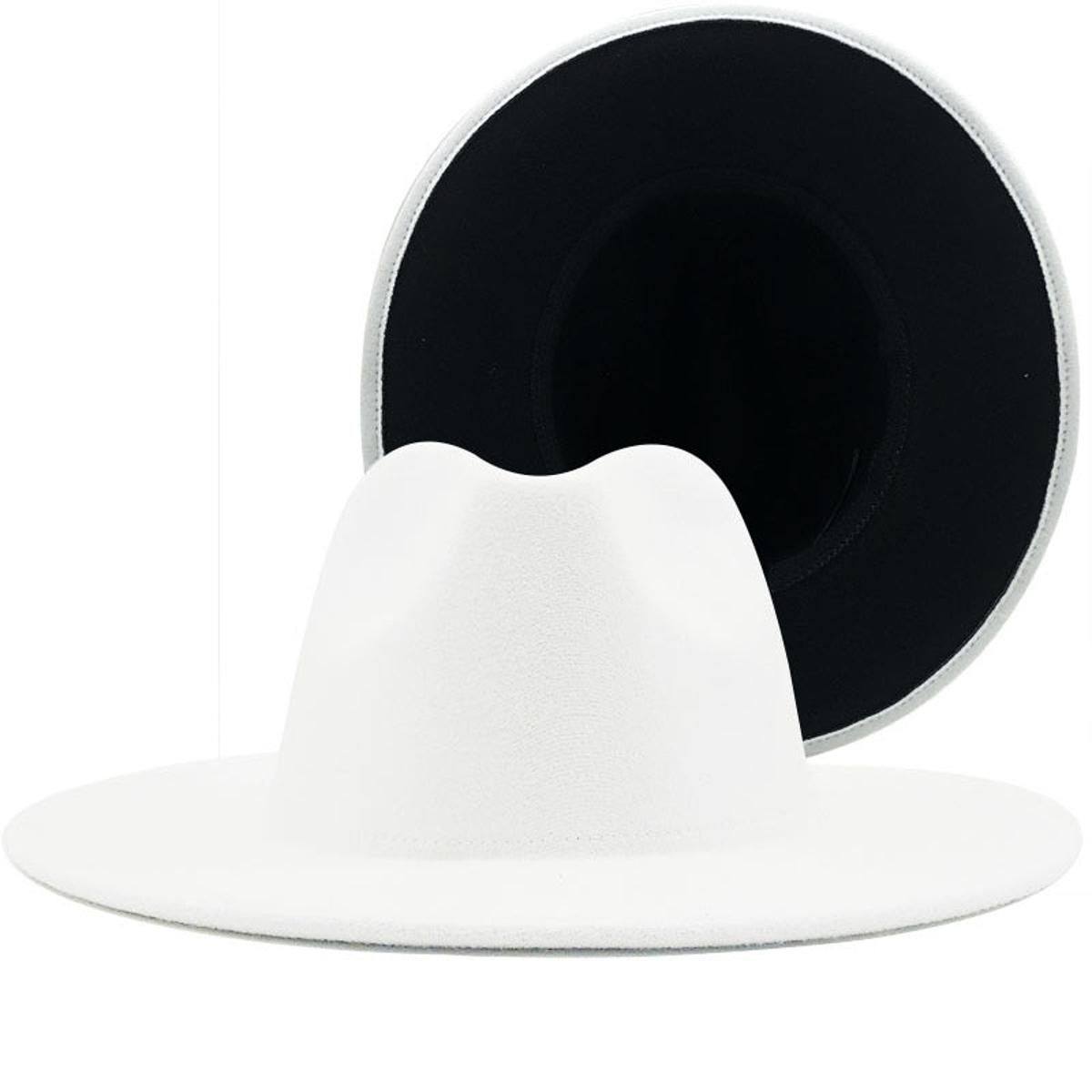 ple White Top Sky Blue Bottom Wool Felt Jazz Fedora Hats With Thin Belt Men Women Wide Brim Party Panama Trilby Cap 56-60CM