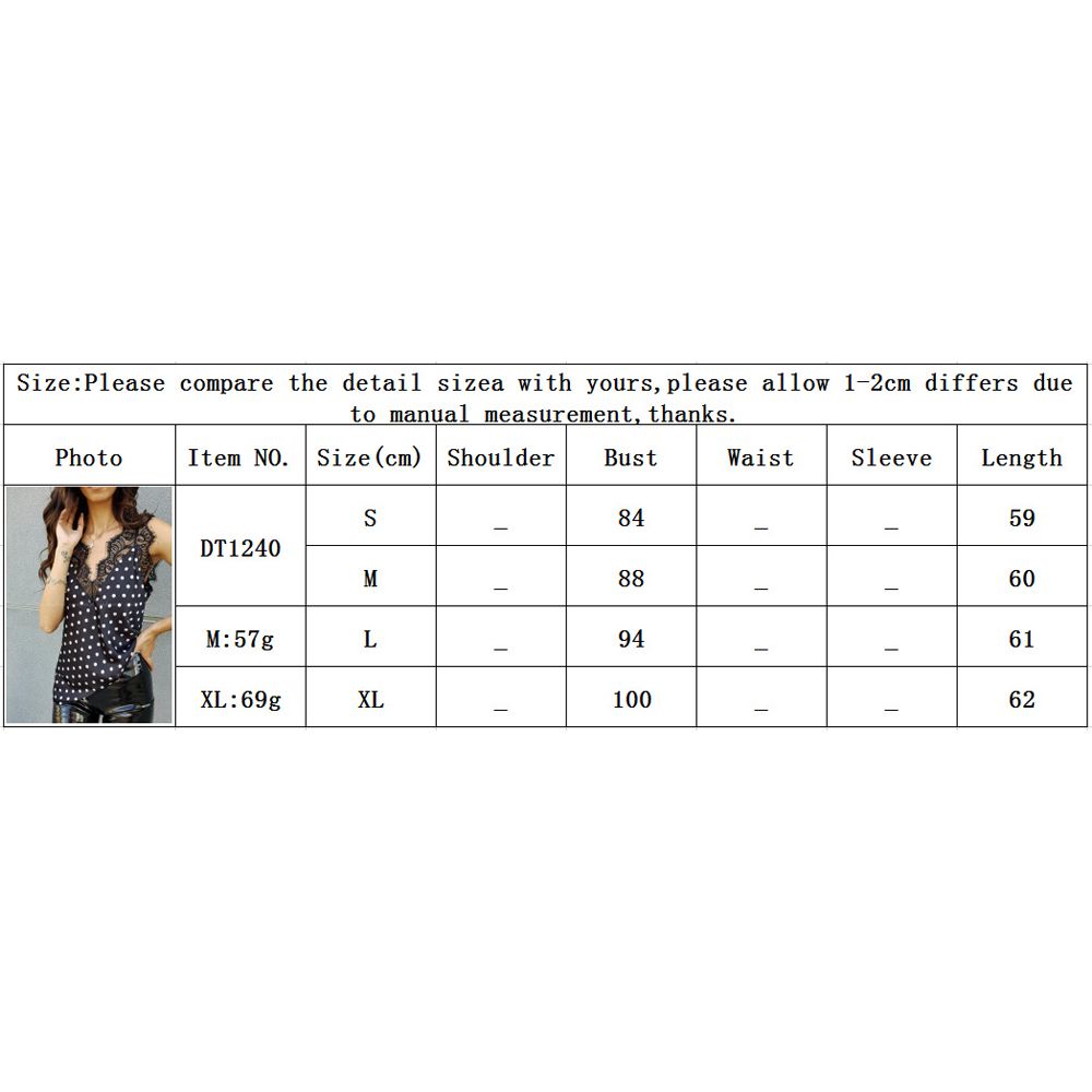 Women Elegant Polka Dots Sleeveless Blouse, Lace Stitching V Neck Open Back Tank Top