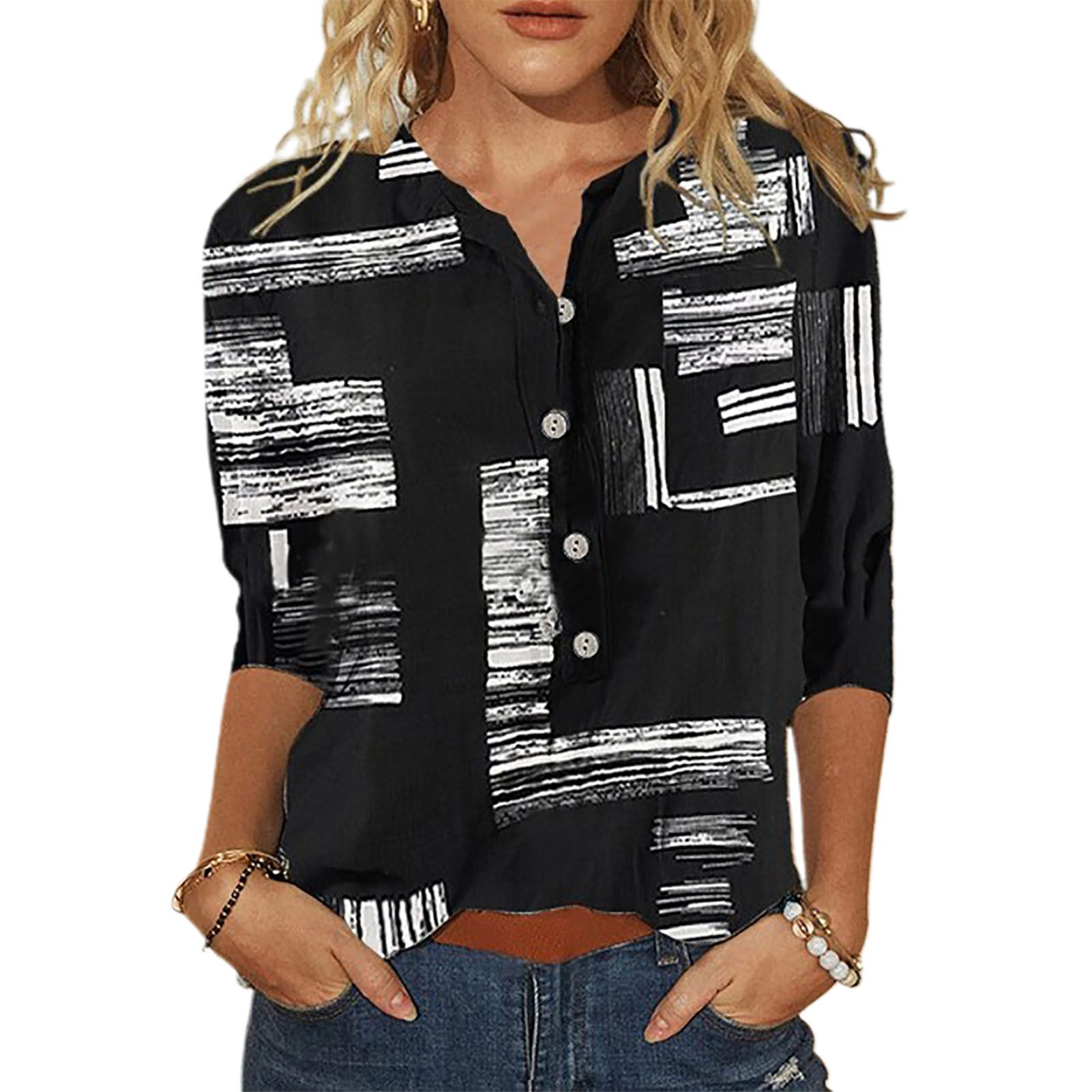 Women Shirt Fine Sewing Crafts Graffiti Print Summer Blouse Shirt
