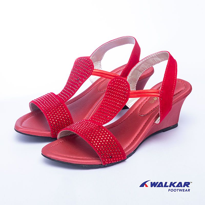 Walkar Ladies Wedge-Red Belt Sandal