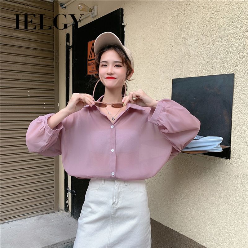 IELGY summer retro Hong Kong style outside wearing thin candy color wild sunscreen long sleeve shirt shirt female ins