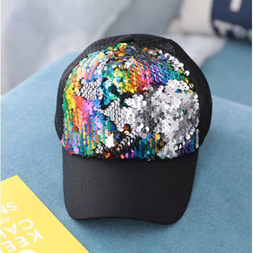 MAERSHEI Summer Girls boys Hat Cap Sequins Bling Hinning Mesh Adjustable Snapback Kids Casual Hip Hop cap