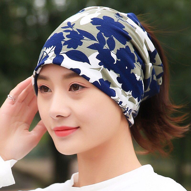 LongKeeper Women's Hat Cotton Beanies Scarf Ladies Flower Leaf Headscarf Spring Autumn Winter Hip Caps for Girl