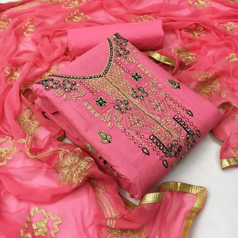 Indian Soft Georgette Pink Color All over Embroidery Work Free Size Salwar Kameez Suits For Women