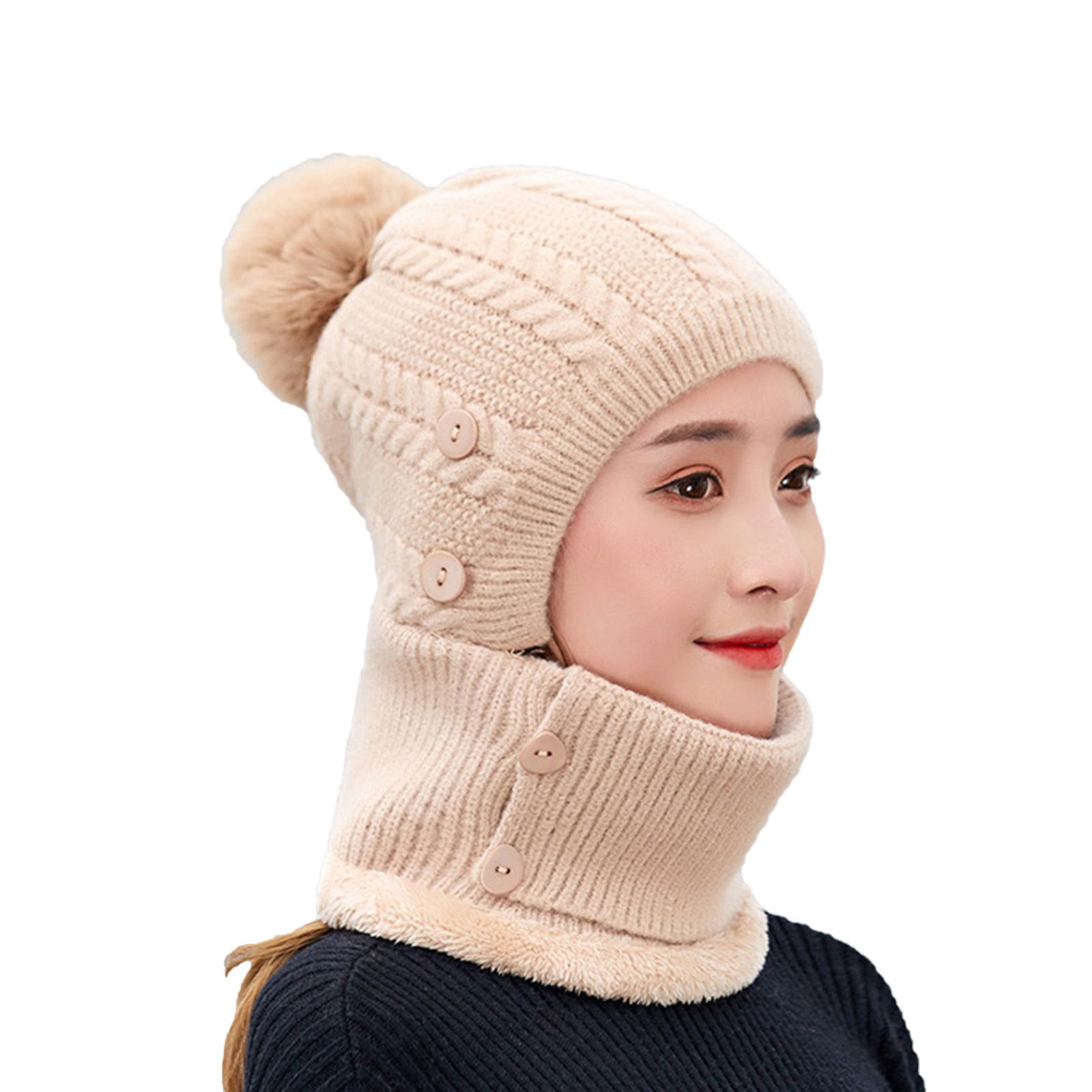 Knitted Scarf Cap Stretchy Thickened Warm Winter Scarf Hat
