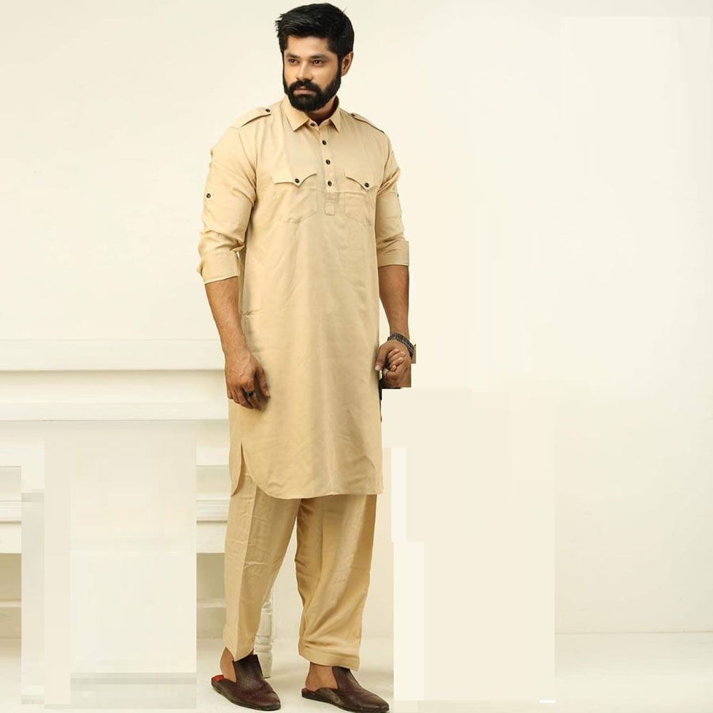 Golden Linen Cotton Kabli Set For Men