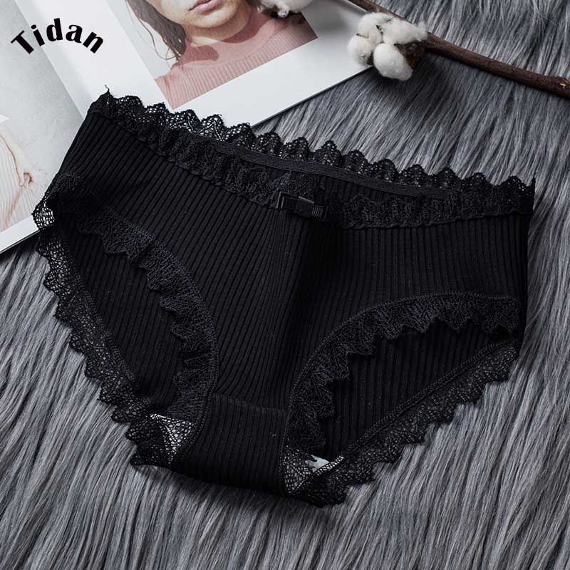 Women Lace Cotton Panties Stretch Cute Girly Style Healthy Antibacterial Mid-waist Briefs